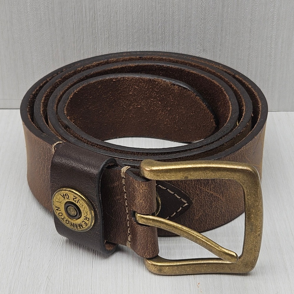 Remington Brown Leather Belt 2 GA Shotgun Shell Brass Accents Size 40 1130RM
